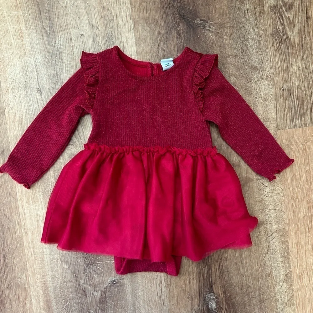 Gap Baby Red Sparkle Long Sleeve Party Dress Girls Size 3-6 months - Picture 4 of 10